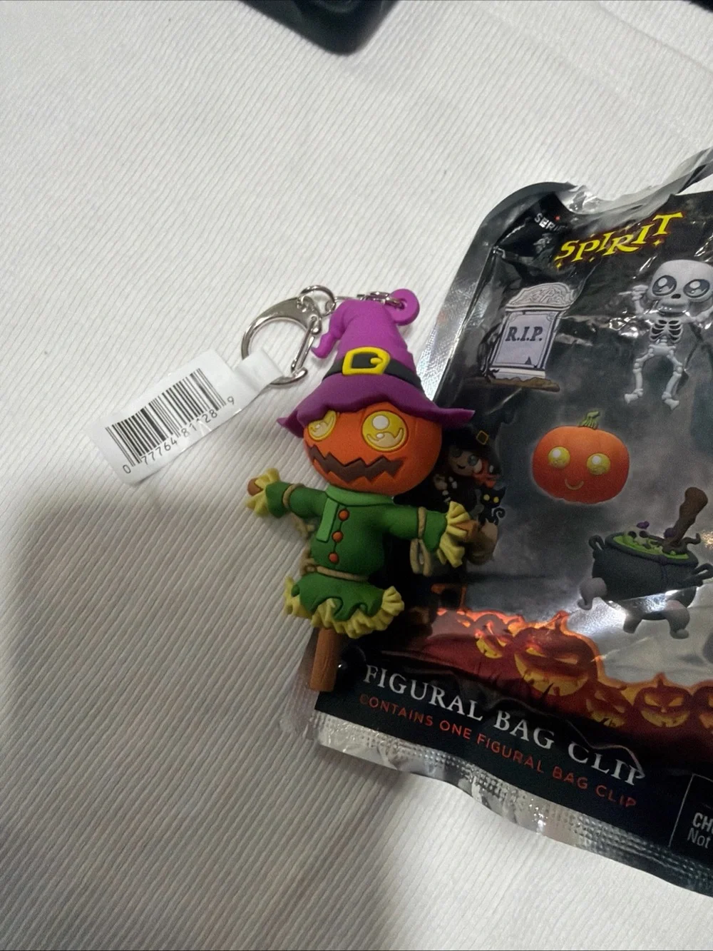 Spirit Halloween Chase Green and Purple Scarecrow Pumpkin Keychain Clip